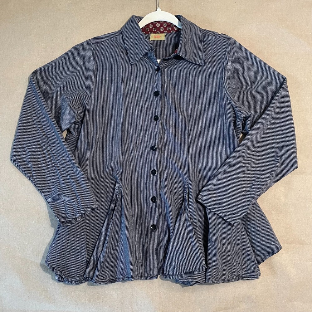 Tulip Button-Up Top Sz S Gray Cotton Career Academic Lagenlook Witchy Whimsigoth